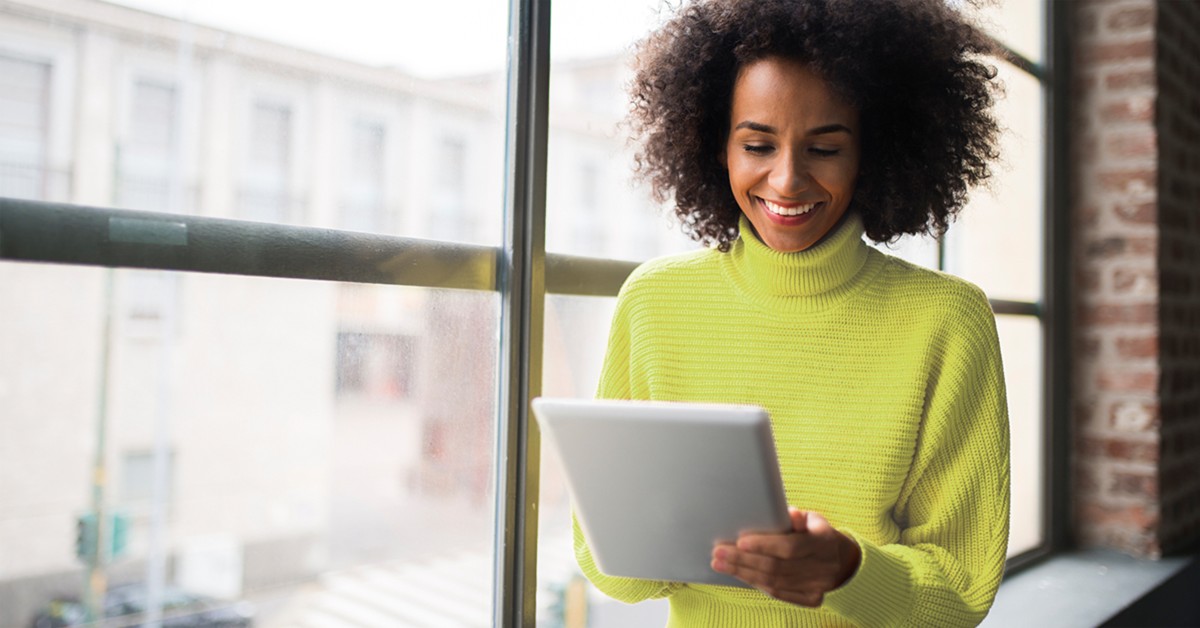 A woman using a tablet